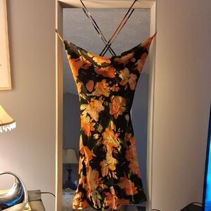 Express Strapless Dress - Orange and Black Floral